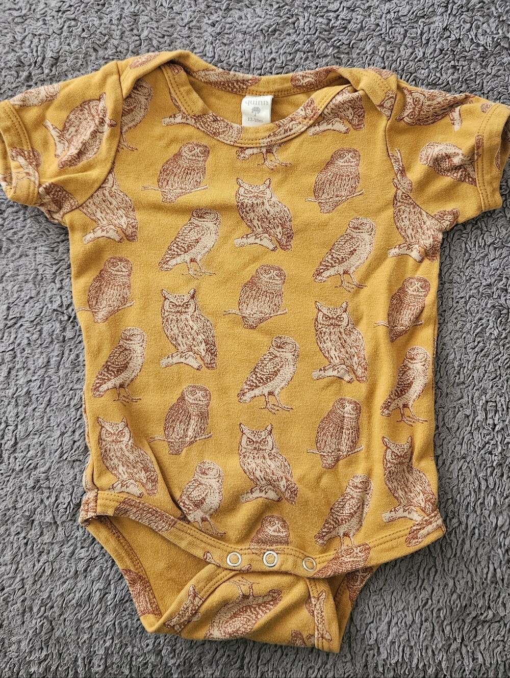 Kate Quinn Organic Cotton Mustard Owl Print Baby One-Piece